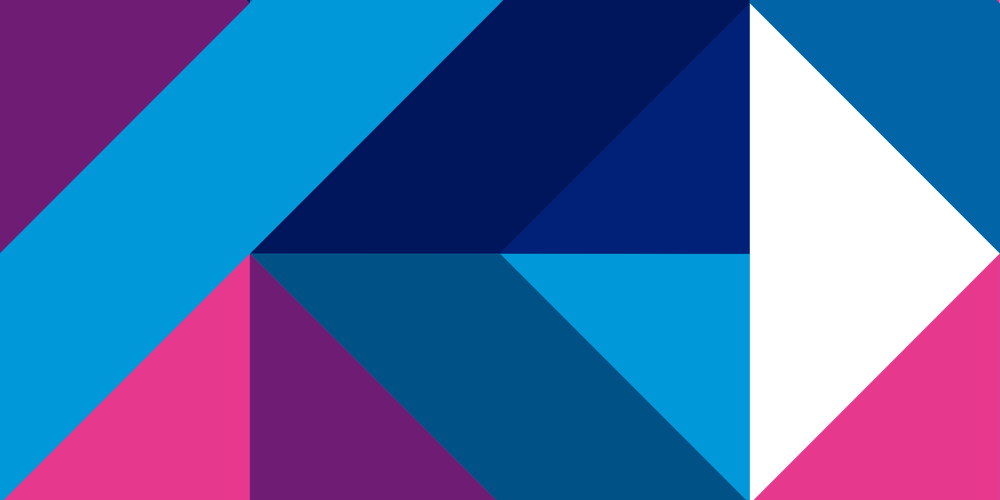 Grafische achtergrond met verschillende kleurvlakken in paars, wit, roze en blauw