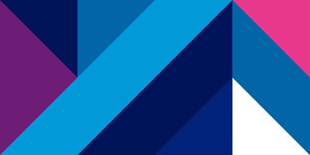 Grafische achtergrond met verschillende kleurvlakken in paars, wit, roze en blauw