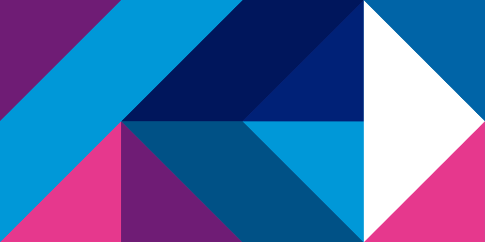 Grafische achtergrond met verschillende kleurvlakken in paars, wit, roze en blauw