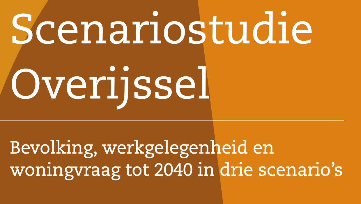 Titelbeeld met de tekst: Scenariostudie Overijssel, met ondertitel over bevolking, werkgelegenheid en woningvraag tot 2040.