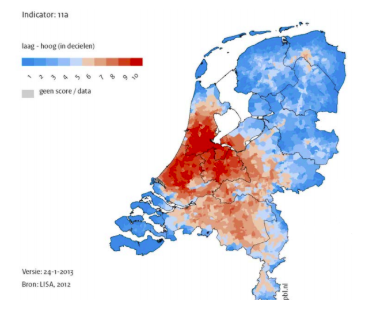 Gekleurde kaart van Nederland
